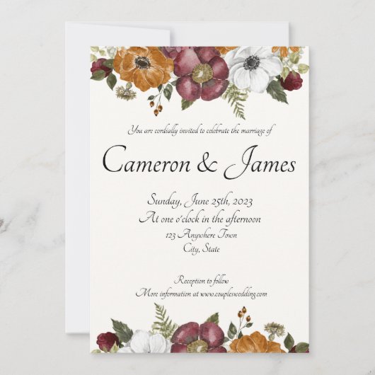 Invitation Rust & Ruby Romantic Floral Mariage (Devant)
