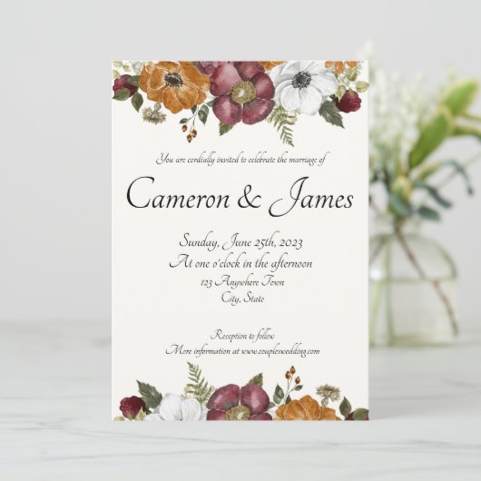 Invitation Rust & Ruby Romantic Floral Mariage (Debout devant)