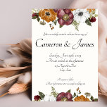 Invitation Rust & Ruby Romantic Floral Mariage<br><div class="desc">Cette belle suite mariage présente des fleurs douces en rouille,  orange brûlé et bordeaux.</div>