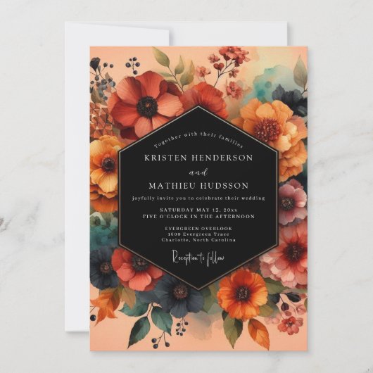 Invitation Rust Teal Moody Floral Wedding (Devant)