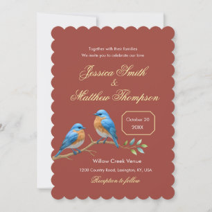 Invitation Rust Terracotta Bluebirds Golden Script Mariage