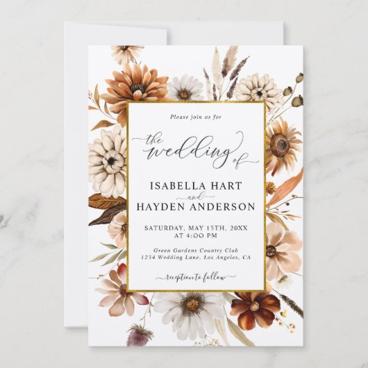 Invitation Rust Terracotta Chute Tout En Un Code QR Mariage (Devant)