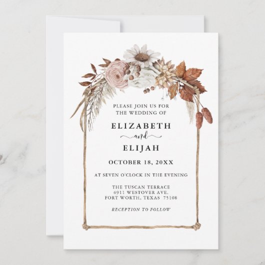 Invitation Rust Terracotta Fall Floral Arch Mariage (Devant)