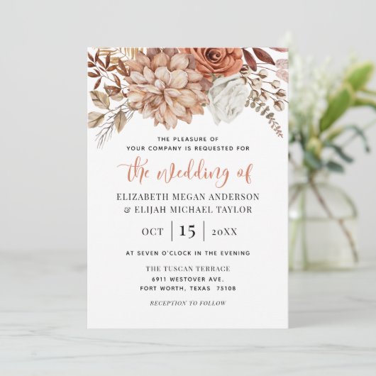 Invitation Rust Terracotta Fall Floral Boho Mariage (Debout devant)