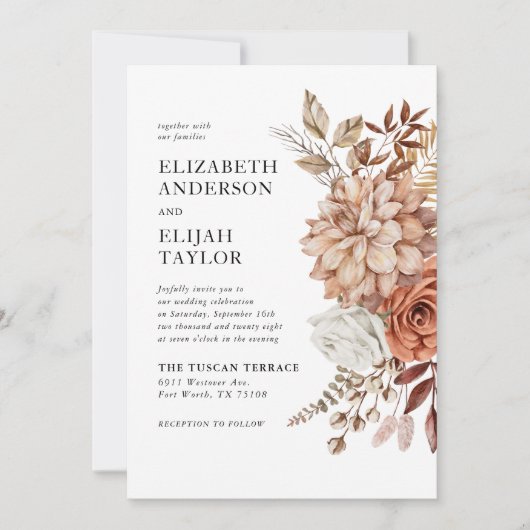Invitation Rust Terracotta Fall Floral Mariage (Devant)
