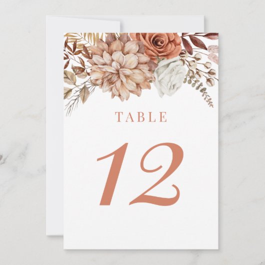 Invitation Rust Terracotta Fall Floral Mariage Numéro de tabl (Devant)