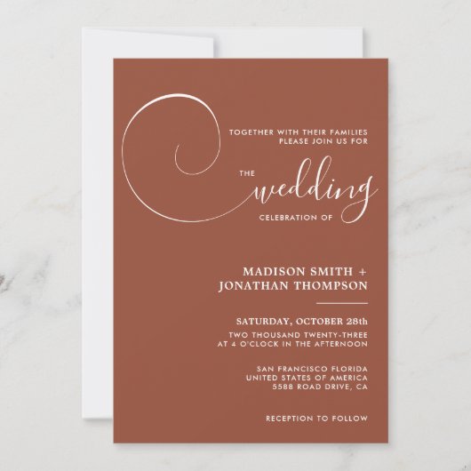 Invitation Rust Terracotta Moderne Simple Script Mariage (Devant)