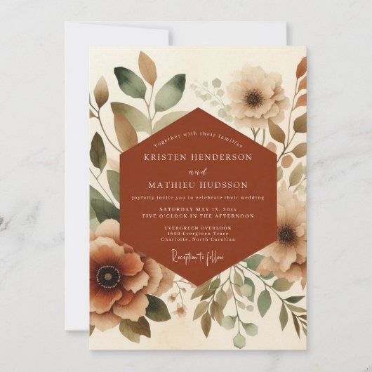 Invitation Rust Watercolor Bloom Wedding (Devant)