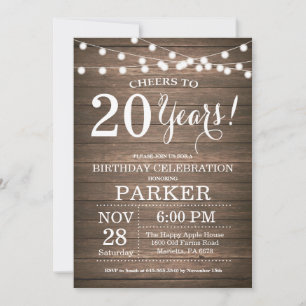 Invitation Rustic 20th Birthday Wood