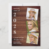 Invitation Rustic 3 Photo Collage Pays Bois Graduation (Devant)
