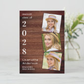 Invitation Rustic 3 Photo Collage Pays Bois Graduation (Debout devant)