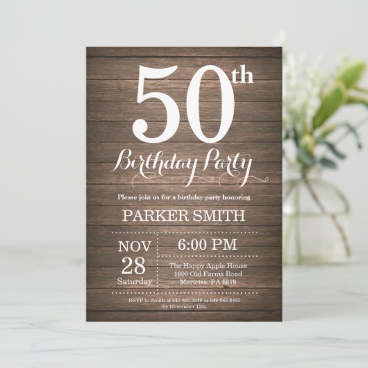 Invitation Rustic 50th Birthday (Debout devant)
