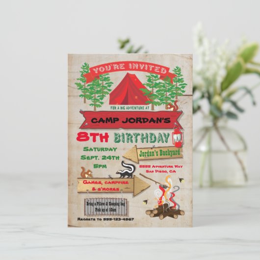Invitation Rustic Adventure Camping Anniversaire Fête Invitat (Debout devant)