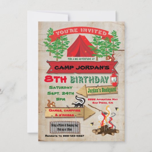 Invitation Rustic Adventure Camping Anniversaire Fête Invitat (Devant)