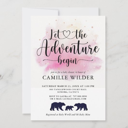 Invitation Rustic Adventure Commence L'Aquarelle Des Ours (Devant)