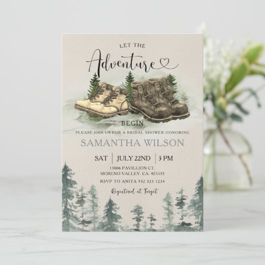 Invitation Rustic Adventure Commencer Randonnée Boots Fête de (Debout devant)
