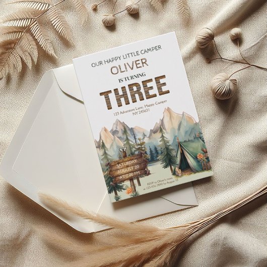 Invitation Rustic Adventure Happy Camper Troisième Anniversai