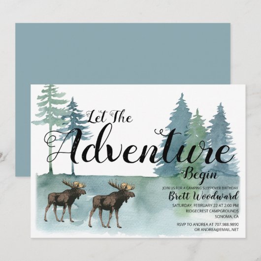 Invitation Rustic Adventure Moose Boy Camping Anniversaire (Devant / Derrière)
