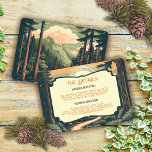 Invitation Rustic Adventure Mountain Forest Détails du Mariag<br><div class="desc">L'aventure continue ! Forêt boisée fabuleuse avec chaîne de montagnes et sentier fluvial avec coucher de soleil. Les cartes de détails. Couleurs bouchées de verdure, terre cuite claire et crème, rappelant une vieille carte postale. Parfait pour le couple qui aime le camping, les sports d'aventure, le randonnée ou juste le...</div>