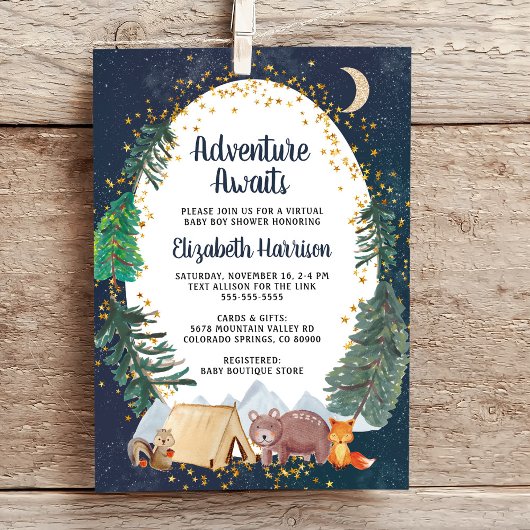 Invitation Rustic Adventure Night Sky Baby shower virtuel