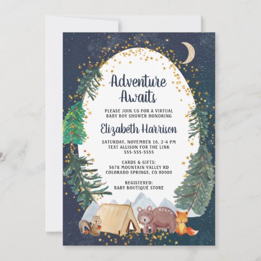 Invitation Rustic Adventure Night Sky Baby shower virtuel (Devant)
