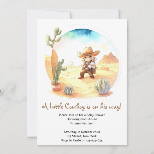 Invitation Rustic Adventure Wild West Cowboy Baby shower (Devant)