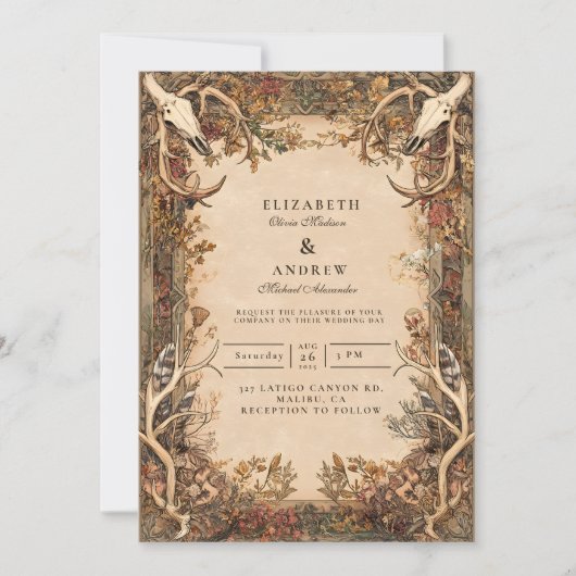 Invitation Rustic Antler Autumn Wedding (Devant)
