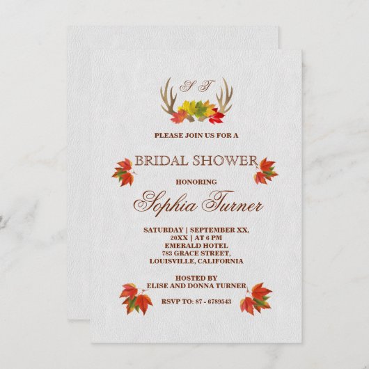 Invitation Rustic Antlers Automne Boho nuptiale de douche Inv (Devant / Derrière)