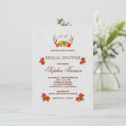 Invitation Rustic Antlers Automne Boho nuptiale de douche Inv (Debout devant)