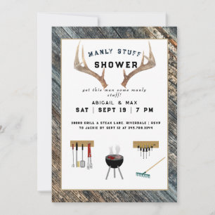 Invitation Rustic Antlers Manly Stuples Couples Wedding showe