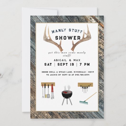 Invitation Rustic Antlers Manly Stuples Couples Wedding showe (Devant)