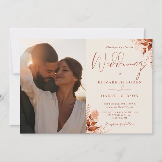 Invitation Rustic Automne Automne Floral Mariage photo (Devant)