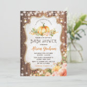 Invitation Rustic Automne Citrouille Baby shower Automne Flor (Debout devant)