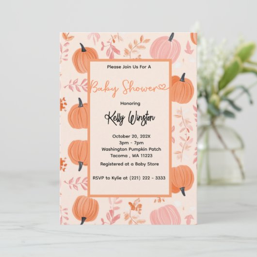 Invitation Rustic Automne Citrouille Baby shower d'automne (Debout devant)