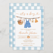 Invitation Rustic Automne Citrouille Clothesline Baby shower (Devant / Derrière)