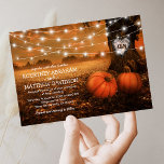 Invitation Rustic Automne Citrouille Mariage Woodland<br><div class="desc">Invitations de mariage rustique d'automne en plein air avec un arrière - plan de bois d'automne rural,  des lampes à cordes,  des citrouilles,  et un modèle mariage facile à personnaliser.</div>