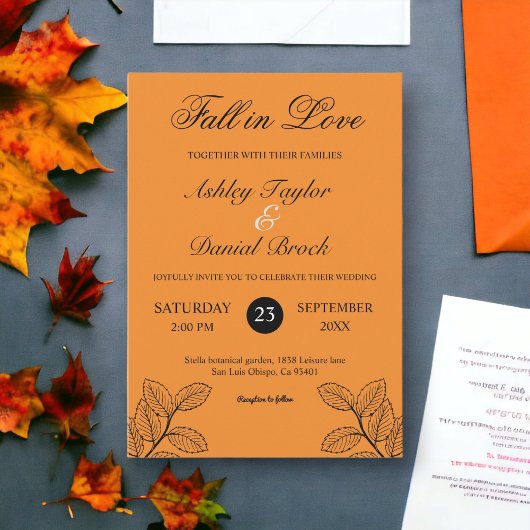 Invitation Rustic Automne Feuilles Brûlé Orange Mariage Autom