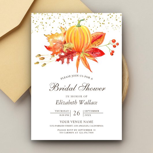 Invitation Rustic Automne Feuilles Citrouille Fête des mariée