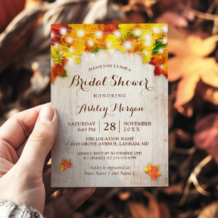 Invitation Rustic Automne Feuilles String Lumières Fête des m