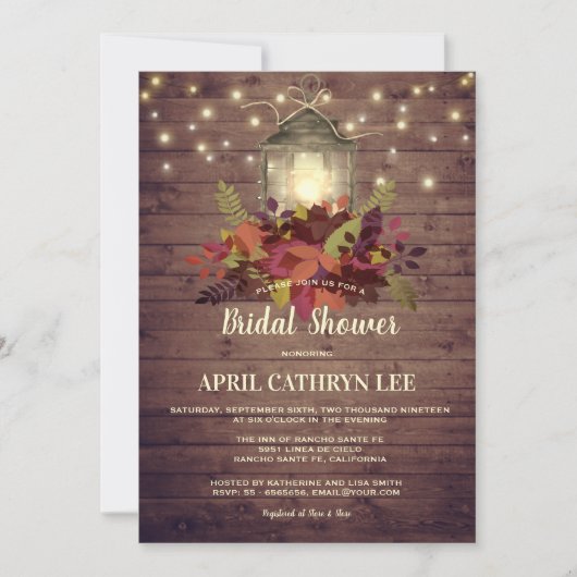 Invitation Rustic Automne Feuilles String Lumières Fête des m (Devant)