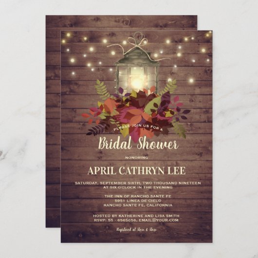 Invitation Rustic Automne Feuilles String Lumières Fête des m (Devant / Derrière)