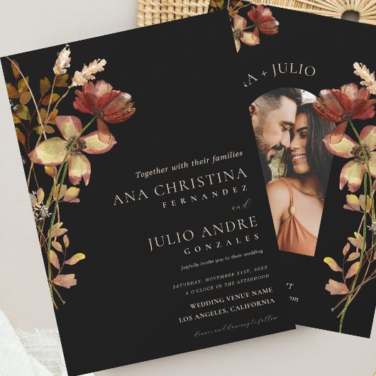 Invitation Rustic Automne Fleur sauvage Photo Black Mariage