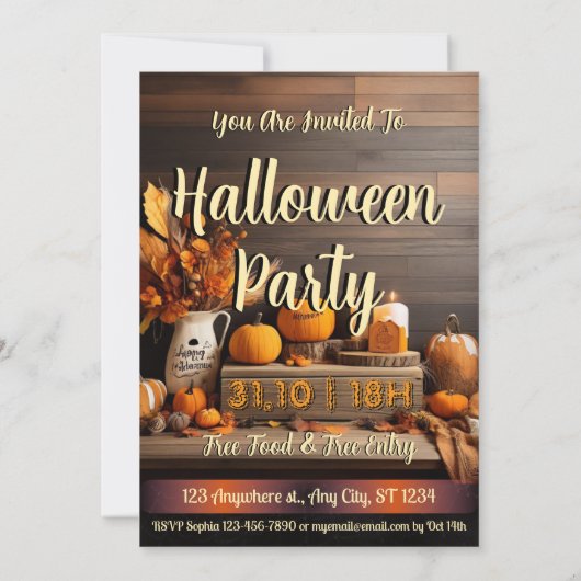 Invitation Rustic Automne Harvest Farmhouse Costume Party (Dos)
