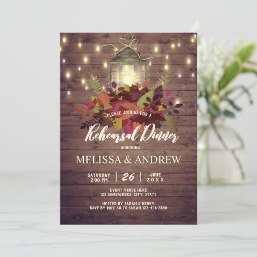 Invitation Rustic Automne laisse String Light Rehearer Dîner (Debout devant)
