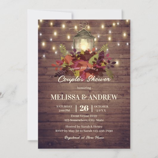 Invitation Rustic Automne laisse String Lights Couple's Showe (Devant)