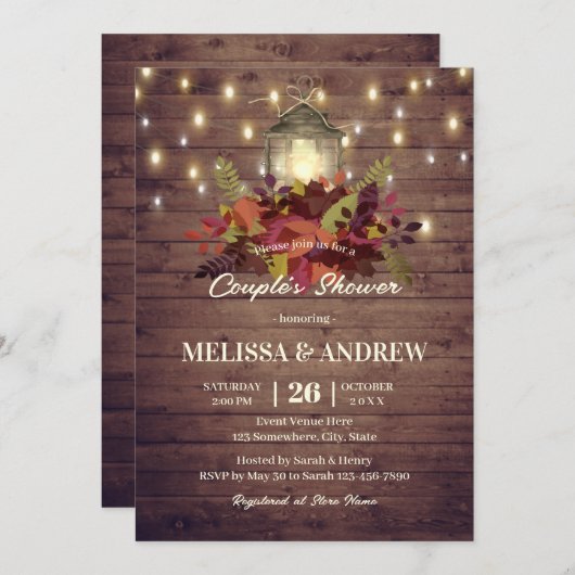 Invitation Rustic Automne laisse String Lights Couple's Showe (Devant / Derrière)