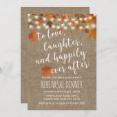 Invitation Rustic Automne quitte Burlap Rehearsdîner (Devant / Derrière)