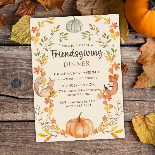 Invitation Rustic Automne quitte Citrouille Friendsgiving Dîn
