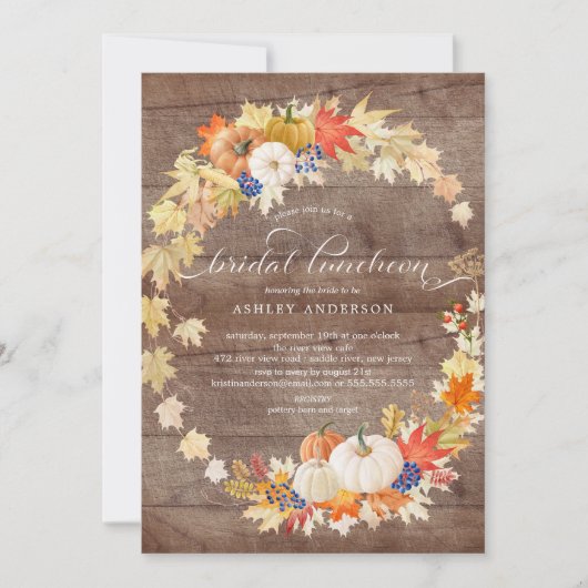 Invitation Rustic Automne quitte la Fête des mariées de serre (Devant)