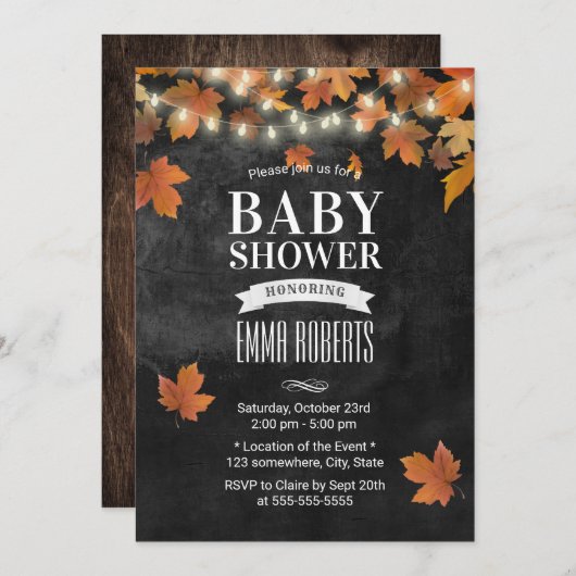 Invitation Rustic Automne quitte le Baby shower de tableau no (Devant / Derrière)
